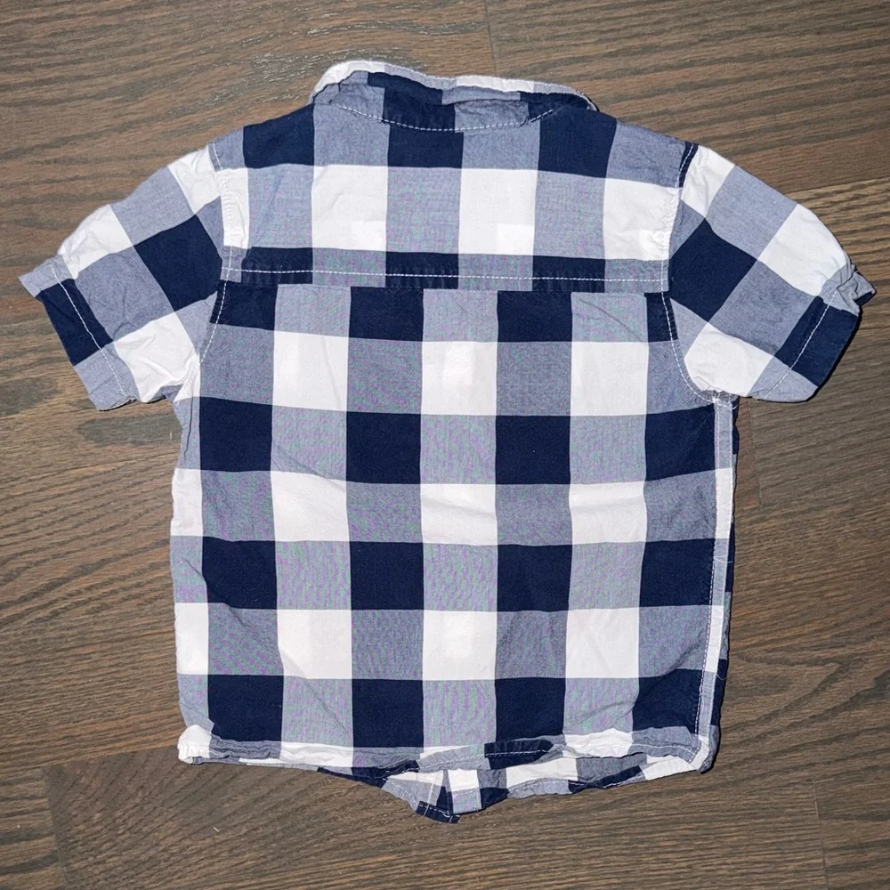 OshKosh B'gosh Navy & White Short Sleeve Checkered Button-Down Shirt | 3T